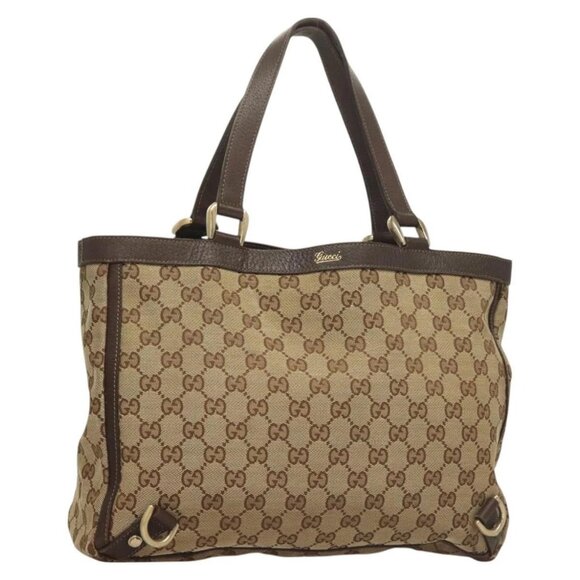 GUCCI GG Canvas Hand Bag Gold Beige 170004 - Picture 1 of 16